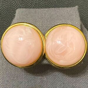 Vintage Gold Tone small Button with Pink Acrylic stone Pierced earrings